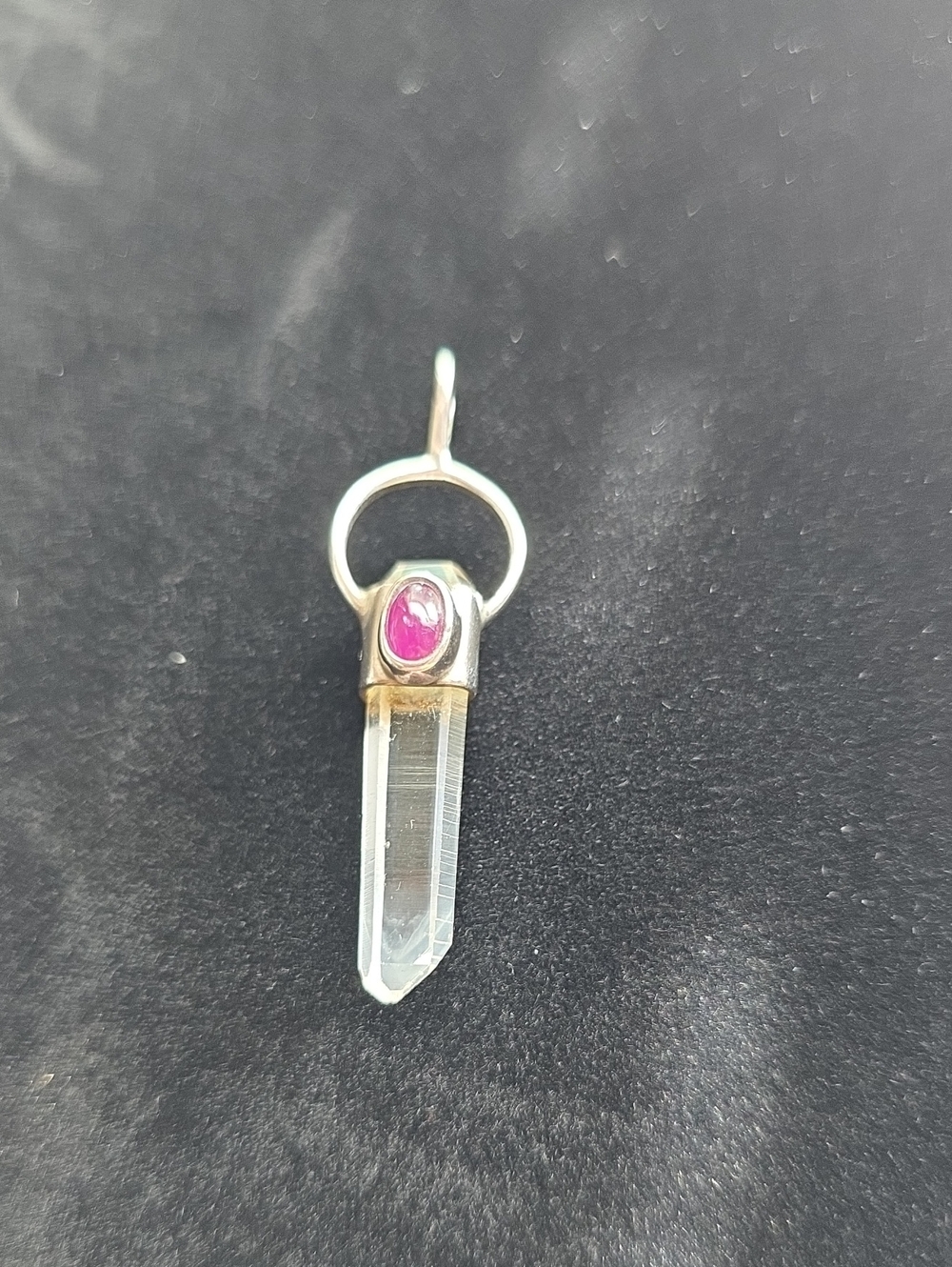 Sterling Silver Crystal Point Pendant with Pink Gem